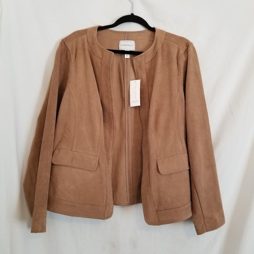 Charter Club Faux Suede Open Front Jacket sz1x NWT